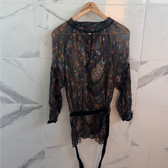 Zara Tops - Silk Zara sheer long sleeve blouse - size L - paisley 90’s pattern - no damage